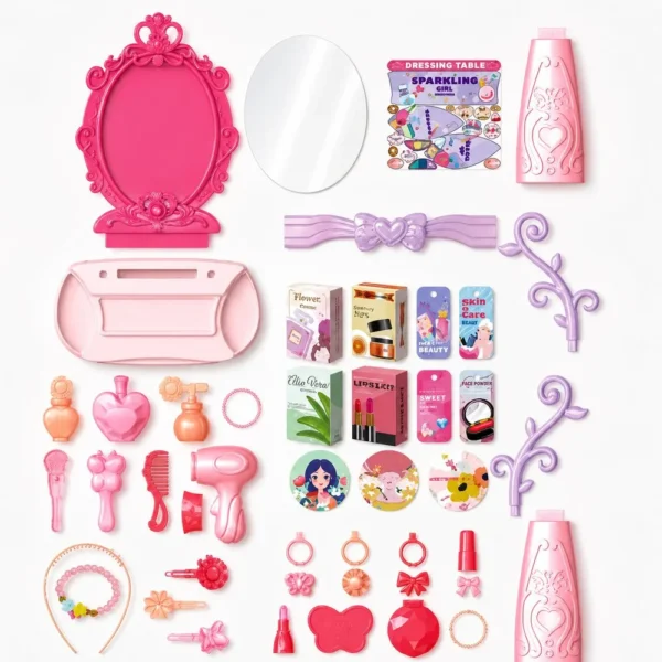310347-5 Penteadeira Infantil de Brinquedo com Espelho 46 Peças - Rosa - 5