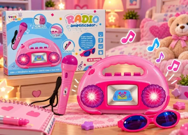 Rádio amplificador infantil Microfone Óculos infantil Rosa