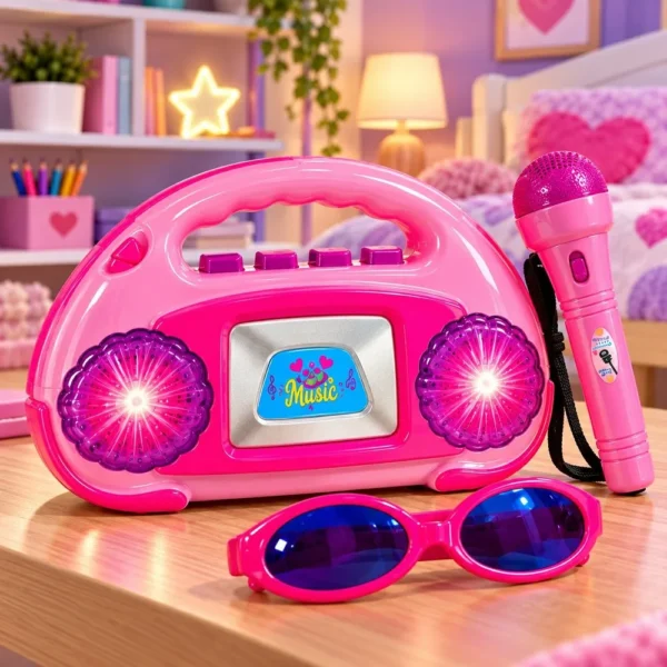 310378-3 Rádio amplificador infantil Microfone Óculos infantil Rosa - 3