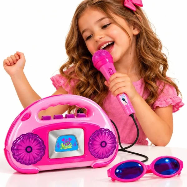 Rádio amplificador infantil Microfone Óculos infantil Rosa - 5