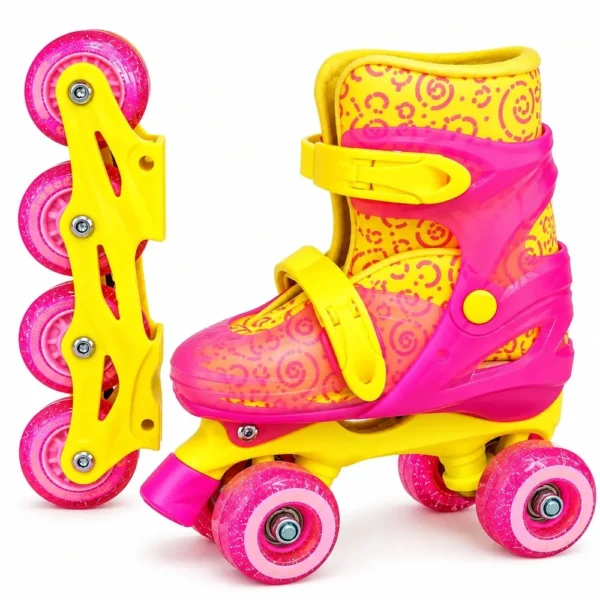 Patins 2 em 1 Glow Girl Unitoys Quad e Inline Ajustável 34 ao 37 Brinquedo -Rosa