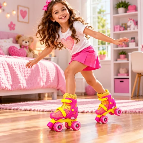 Patins 2 em 1 Glow Girl Unitoys Quad e Inline Ajustável 34 ao 37 Brinquedo -Rosa