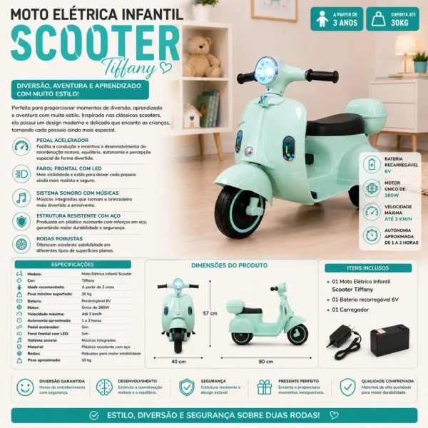 3212-2 Moto Elétrica Infantil Scooter 6V - Tiffany - 2