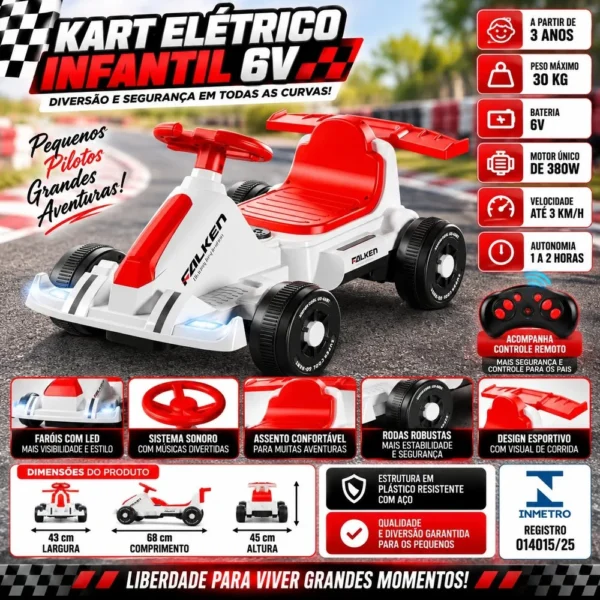 Kart Elétrico Brinquedo Carrinho Veiculo Criança Infantil 6V - Branca