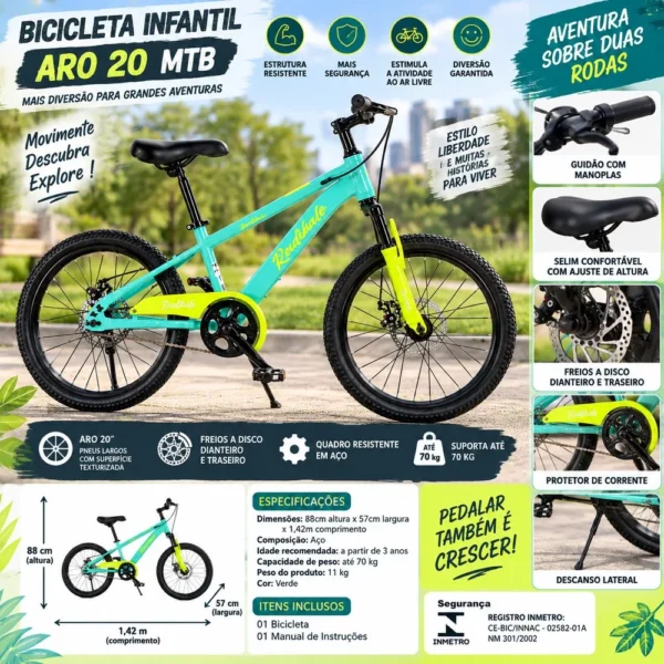 3691-1 Bicicleta Infantil Aro 20 MTB - Verde
