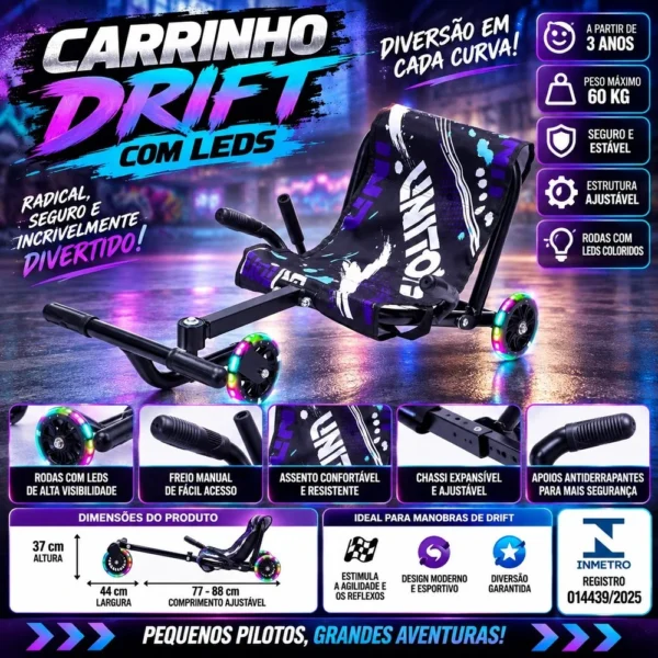 Carrinho Infantil Para Drift com LED - Preta - 4