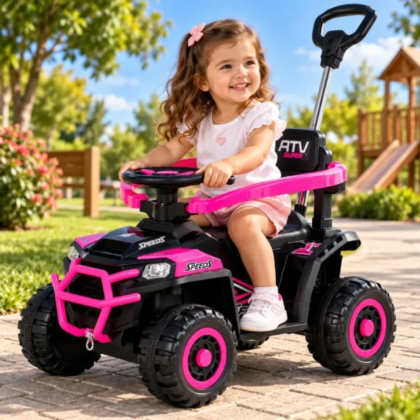 Quadriciclo Elétrico com Empurrador Off Road - Rosa - 4