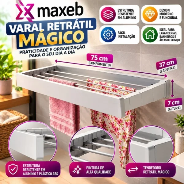 Varal Retrátil Móvel 9kg - Branca - 2
