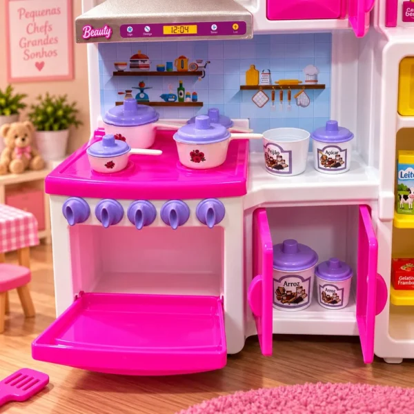 Cozinha Infantil com Panelas Potes e Mini Alimentos - Rosa - 2