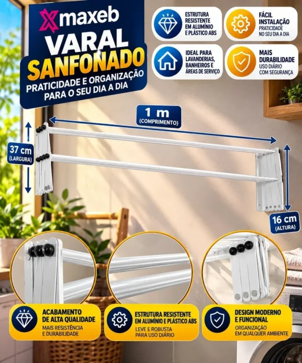 6999-2 Varal Sanfonado Aço de 1,00 M - Branco - 2