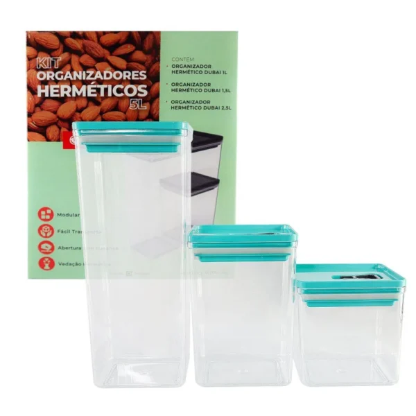 Kit Organizador Hermético Dubai Verde Tiffany 5 Litros - 5