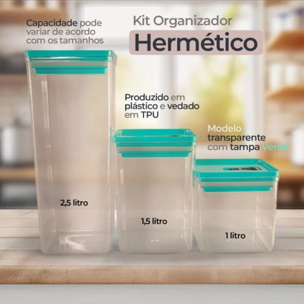 Kit Organizador Hermético Dubai Verde Tiffany 5 Litros - 7