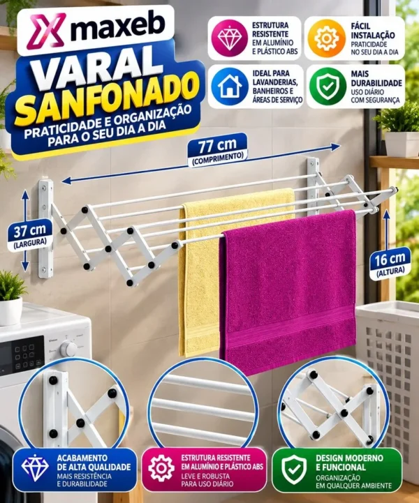 7000-3 Varal Sanfonado 4,5 metro - Branco - 3