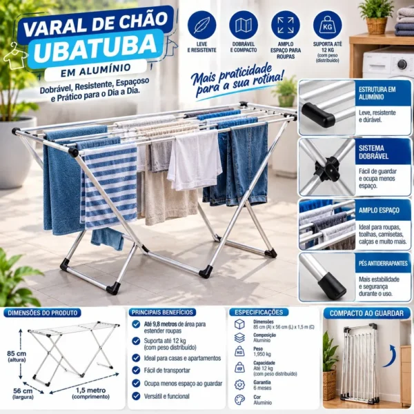 Varal de Chão Ubatuba em Alumínio