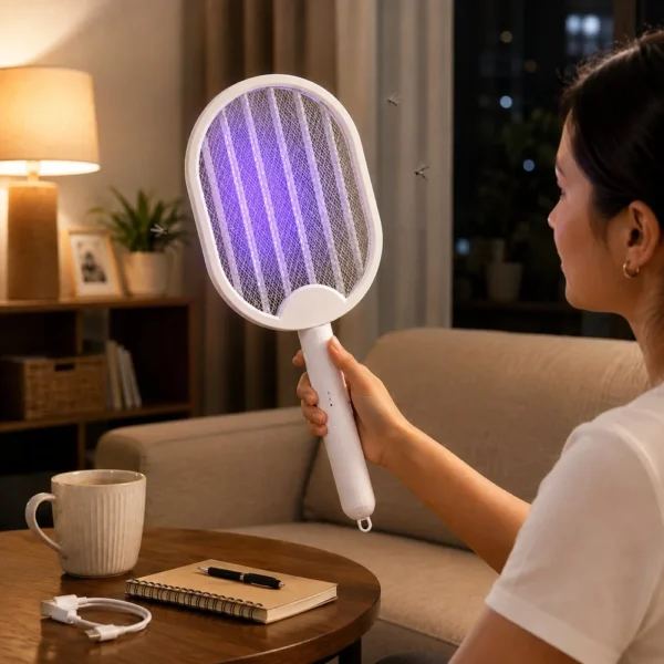 Raquete Mata Mosquitos 360° Com USB - Branco - 2