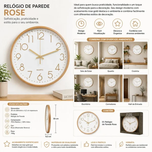 860163-3 Relógio de Parede 30cm - Dourada