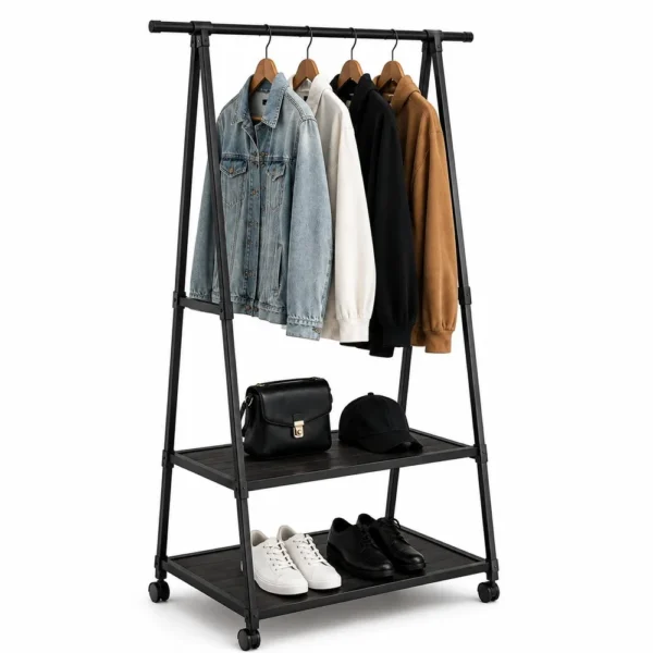 Arara Multiuso Para Roupas Fixa com Prateleiras - Preta - 3