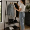 Arara Multiuso Para Roupas Fixa com Prateleiras - Preta - 4