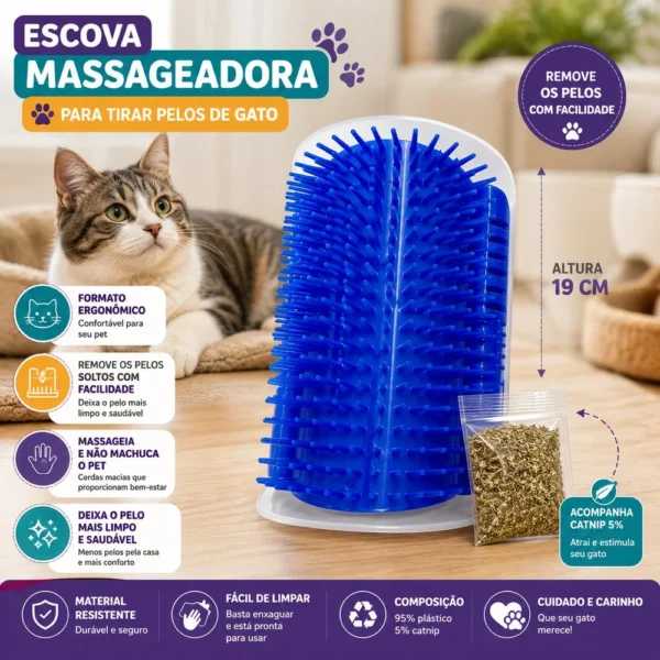 894090-4 Escova Massageadora Para Gatos com Catnip - Azul - 4