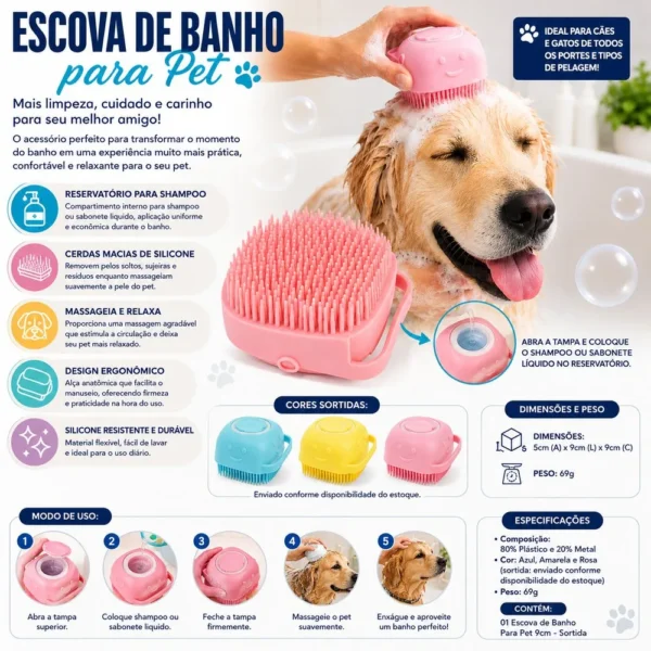 Escova de Banho Para Pet 9cm - Sortida - 4