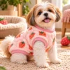 Roupa Vestir Cachorro Pelinho Gato para Pet Morango- Rosa