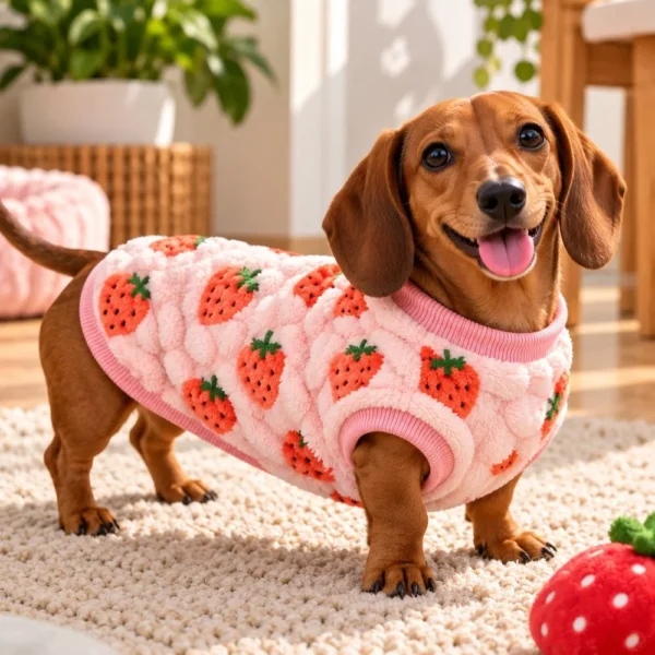 Roupa Vestir Cachorro Pelinho Gato para Pet Morango- Rosa