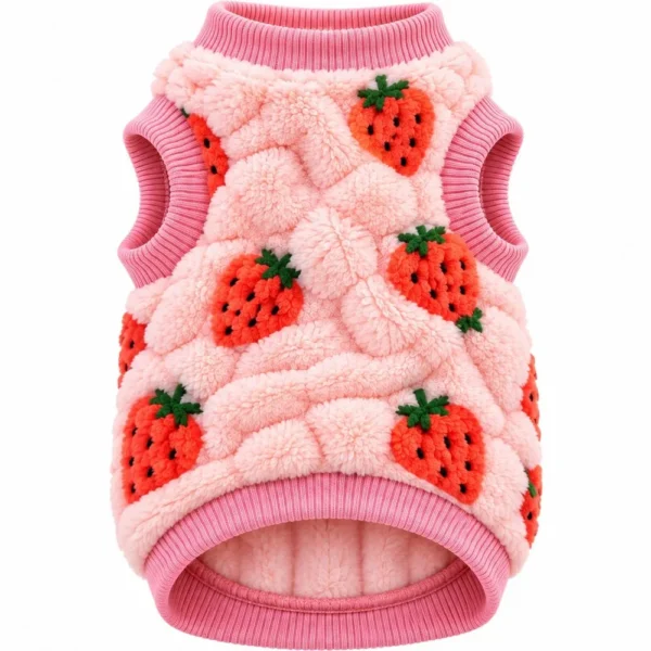 Roupa Vestir Cachorro Pelinho Gato para Pet Morango- Rosa