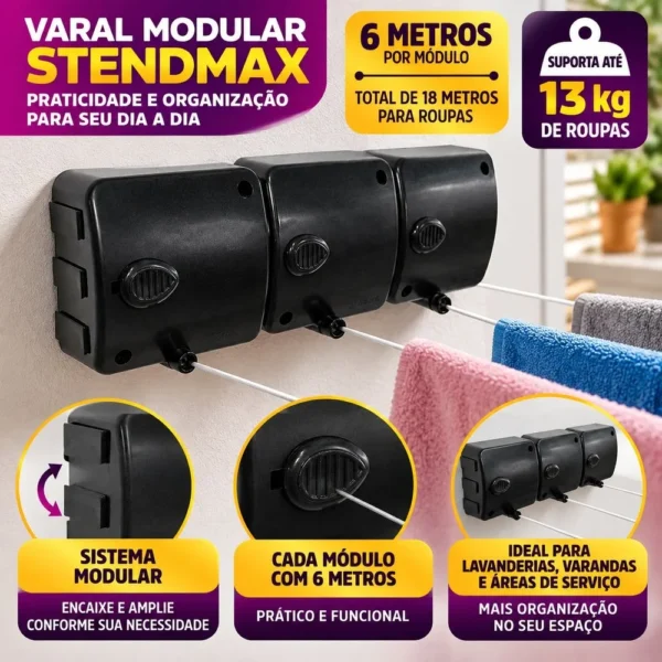 9287-5 Varal Modular Secagem Roupas - Preto - 5