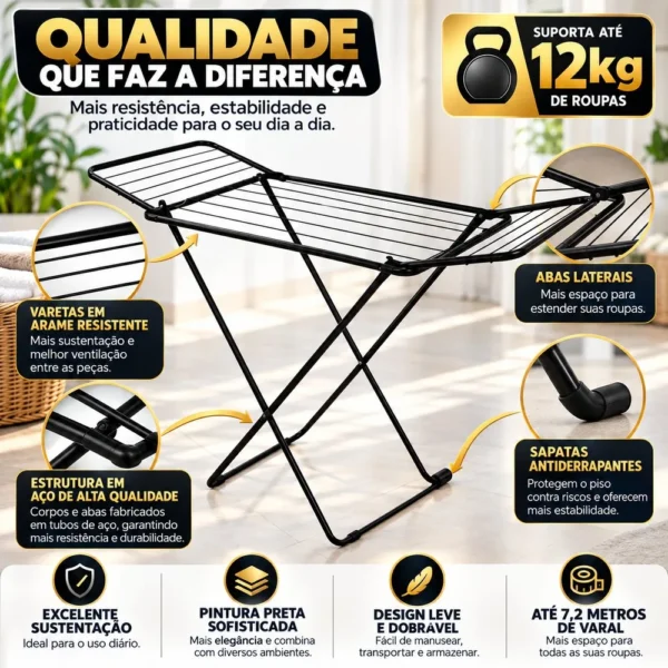 Varal de Chão com Abas - Preta - 3