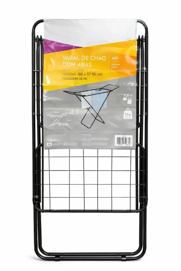 Varal Chão Dobrável Aço Com Abas Roupas Lavanderia Resistente Compacto - 3
