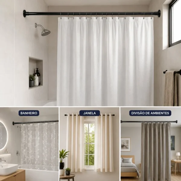 9802-4 Tubo Extensível para Cortina 90cm a 1,40m -Preto - 4