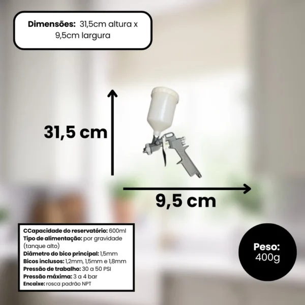Pistola de Pintura Alta Pressão - 600ml - 6