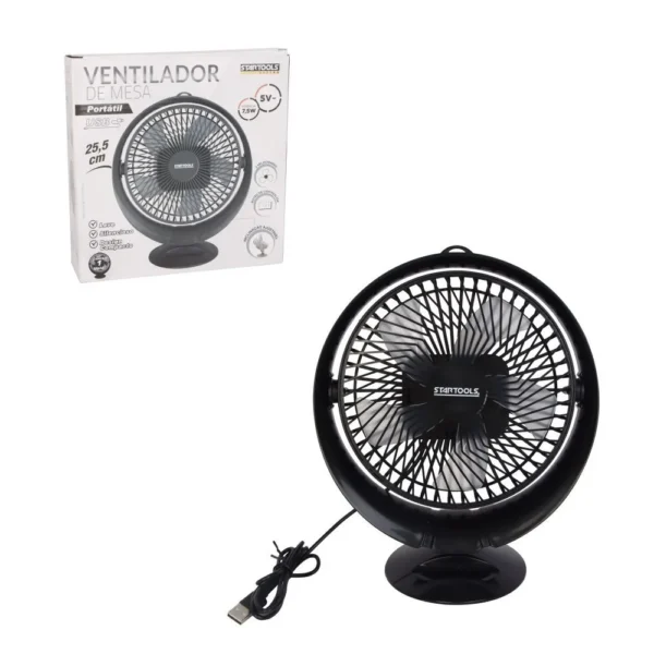 AR0957-1 Ventilador de Mesa Redondo Portátil com USB - Preta