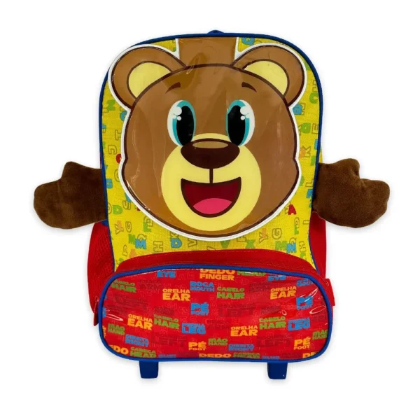 BPC51004urso-1 Mochila Infantil Escolar Ursinho Rodinha Amarela e Vermelha