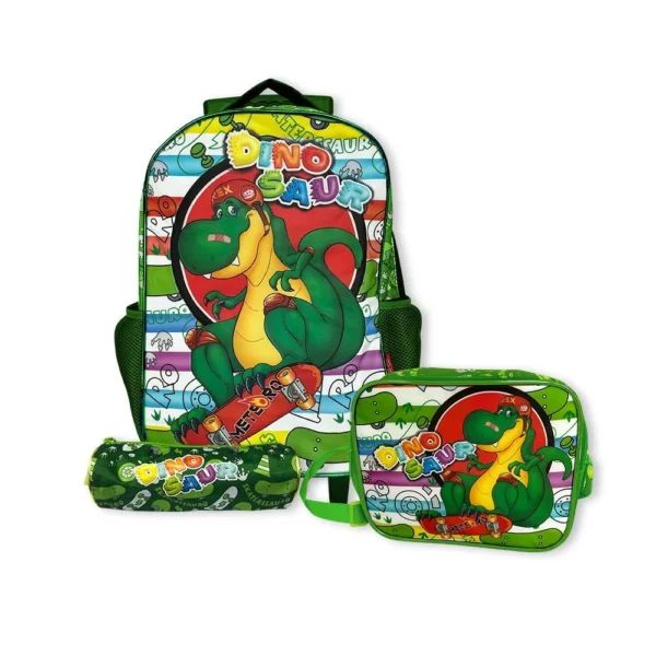 Kit Mochila Infantil Escolar com 3 peças Dinossauro