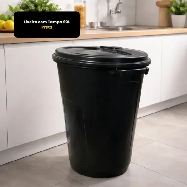 Lixeira com Tampa 60L - Preta - 2