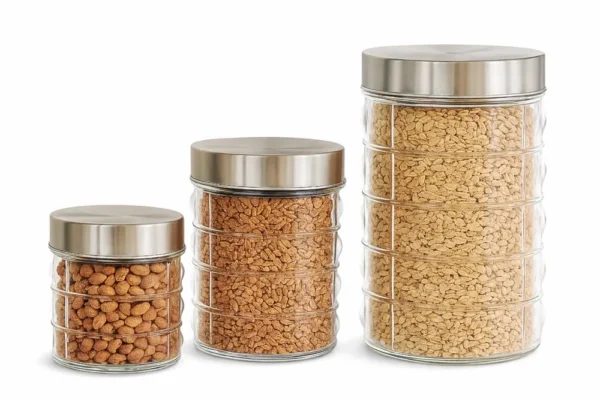 CO2318992-2 Conjunto 3 Potes Redondos Vidro Tampa Inox - 2