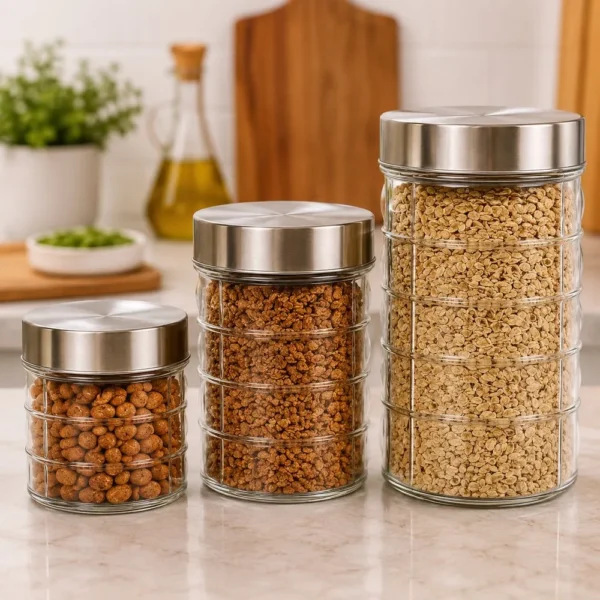 CO2318992-3 Conjunto 3 Potes Redondos Vidro Tampa Inox - 3