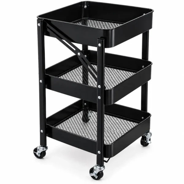 CO2322647-4 Organizador Multiuso 3 Andares com Rodinhas Fruteira Prateleira -Preta - 4