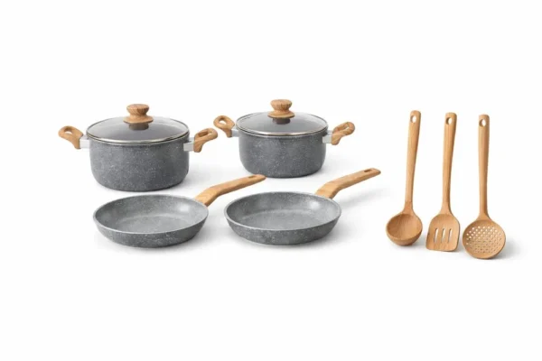 Kit 4 Panelas e 3 Utensílios Cozinha - Cinza