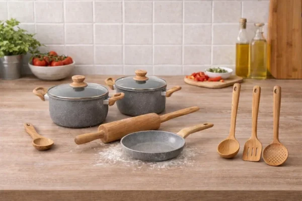 Kit 4 Panelas e 3 Utensílios Cozinha - Cinza - 2