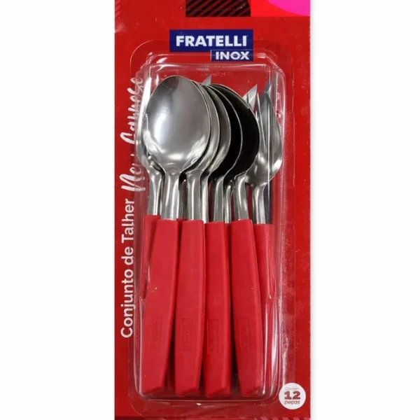 Conjunto de talheres inox c 12 peças/ Vermelha