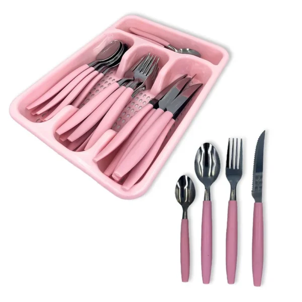 Jogo De Talheres Faqueiro Aço Inox Com Gaveteiro - Rosa - 4