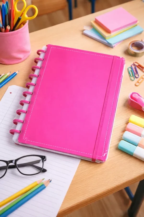Caderno Inteligente Disco Grande Ping G 60 Folhas Reposicionáveis Capa Dura Rosa Elástico - 3