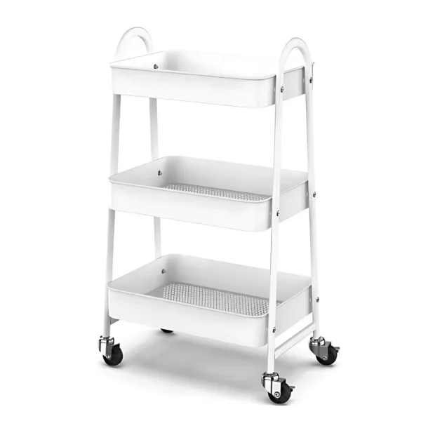 Prateleira de Metal Multiuso 3 Andares Com Rodinhas - Branco