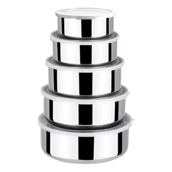 Conjunto 5 Potes Herméticos Redondos com Tampa - Inox - 4