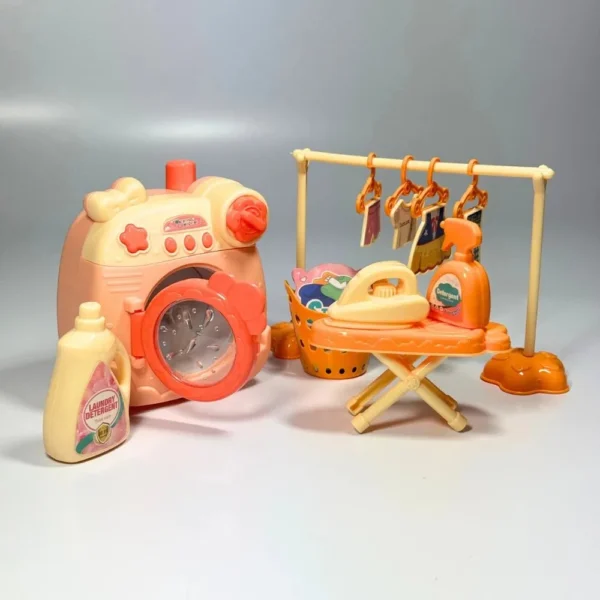 Kit Lavanderia Infantil Com Máquina De Lavar Ferro Tábua E Acessórios De Brinquedo