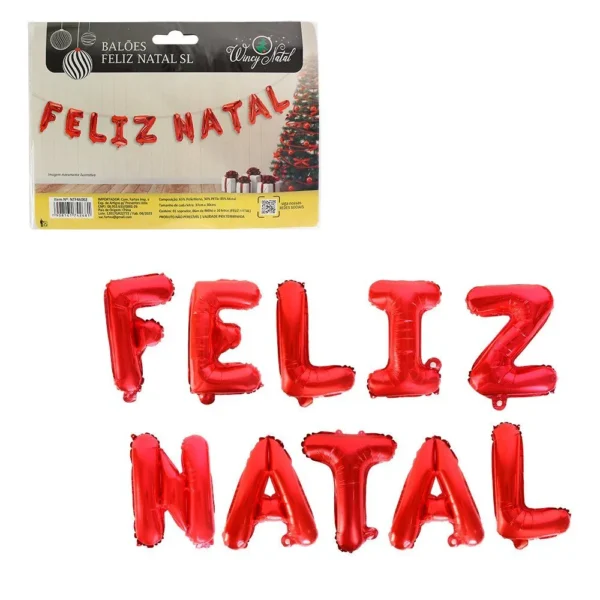 NTF46002-6 Kit Balões Balão Metalizado Vermelho De 37 Cm - Feliz Natal - 6