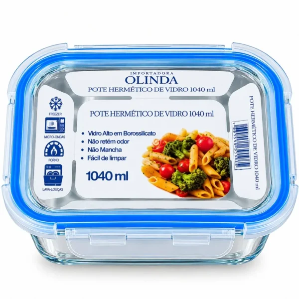 Pote Hermético Retangular de Vidro 1040ml - 5