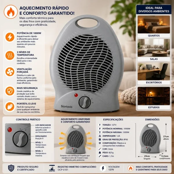 SR1263-5 Aquecedor de Ar Elétrico 1000W 127V - Cinza - 5